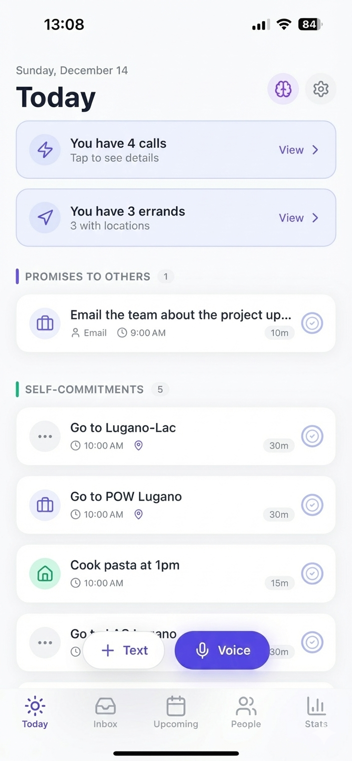 Katchy Today view - organized commitments