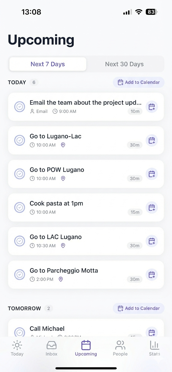 Katchy Upcoming view - organized tasks